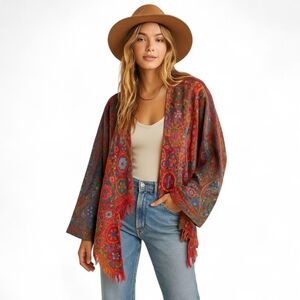 Anu Wool Embroidered Boho Duster Jacket S/M – Lagenlook Asymmetrical Frige Coat